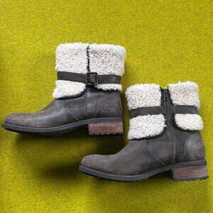 UGG Womens Blayre II 1008220 Brown Leather Shearling Buckle Ankle Boot Size 10